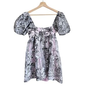 Sugar Thrillz Dollz Kills Pink and Black Lolita Puff Sleeve Mini Dress Size Smal